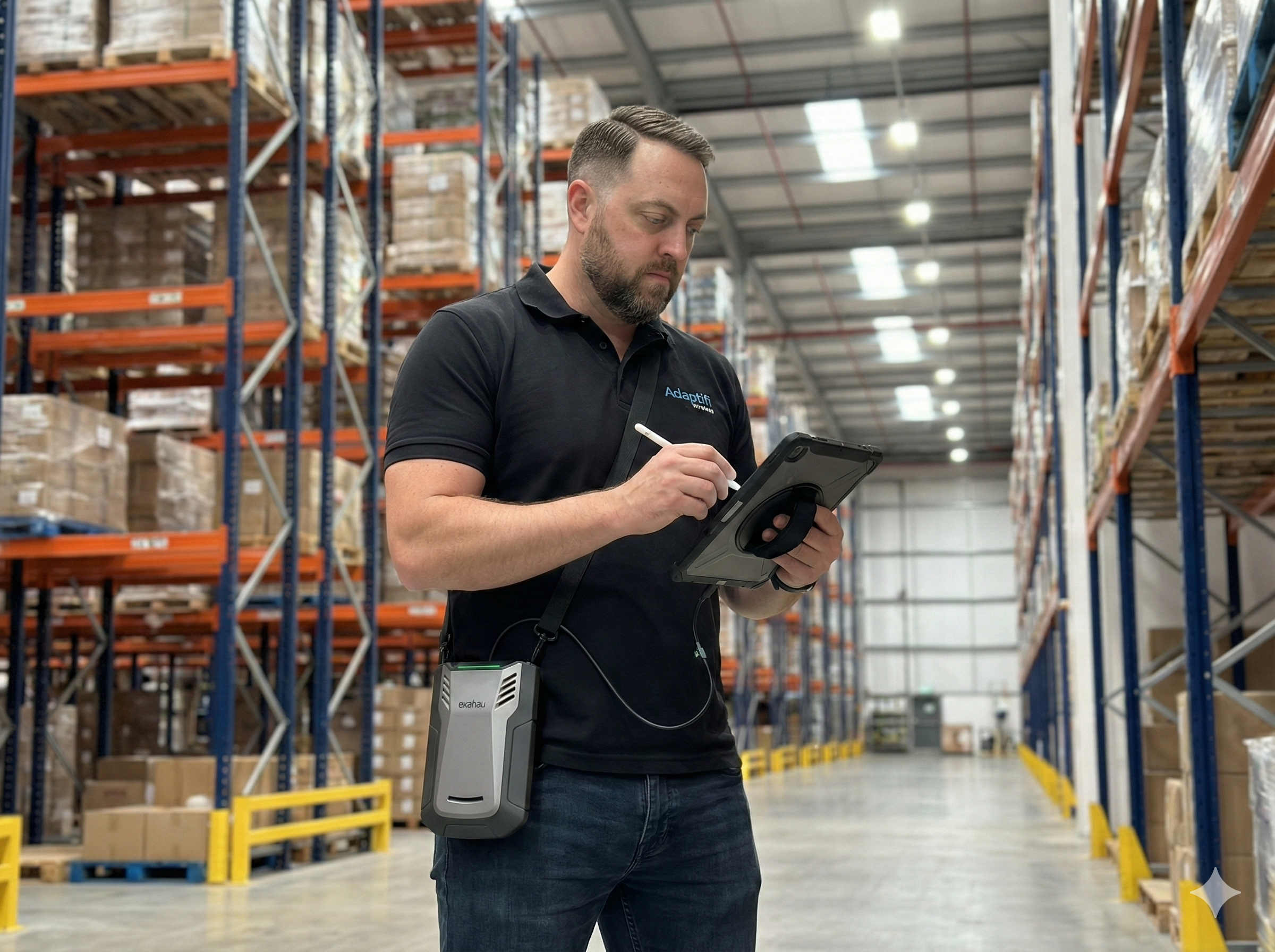 Wi‑Fi survey work in a warehouse